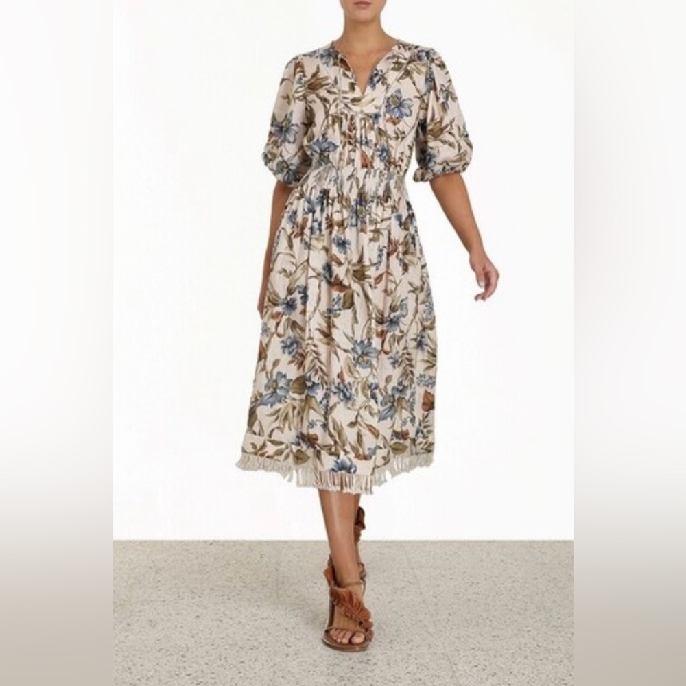 Zimmermann Blue and Brown Floral Midi Dress - Picture 5 of 6